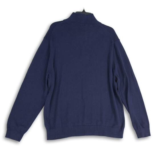 J.Crew Mens Navy Blue Knitted Quarter Zip Mock Neck Pullover Sweater Size XXL image number 2