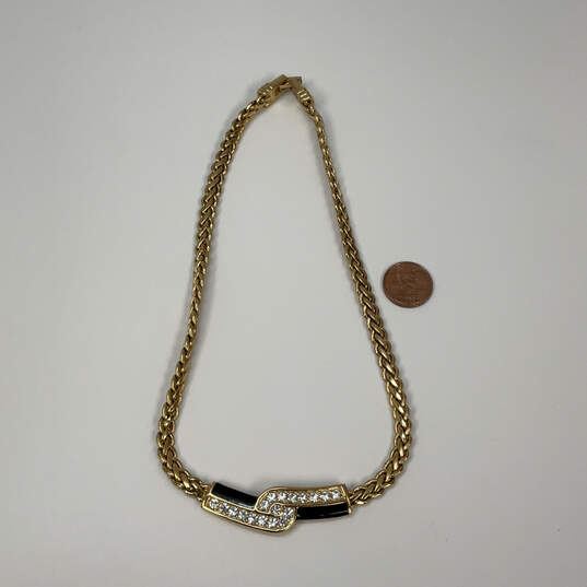 Designer Swarovski Gold-Tone Black Enamel Crystal Stone Chain Necklace image number 2