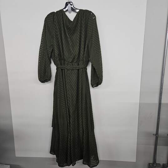 BLOOMCHIC Green V Neck Long Sleeve Dress with Sash image number 2