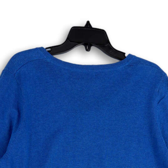 NWT Womens Blue Knitted V-Neck Long Sleeve Pullover Sweater Size 2X image number 4