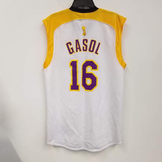 Mens White Yellow Los Angeles Lakers Gasol #16 Basketball-NBA Jersey Size L image number 2