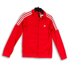 Mens Red 3-Stripes Warm-Up Long Sleeve Full-Zip Track Jacket Size Small