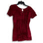NWT Womens Red Slit Cut Out Back Short Sleeve Graphic Print T-Shirt Size M image number 2