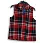 NWT Chaps Womens Red Plaid Spread Collar Asymmetric Zip Vest Size MP image number 1