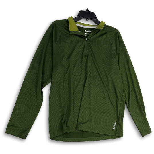 Mens Green Long Sleeve Mock Neck Quarter Zip Pullover Activewear T-Shirt Size M image number 1