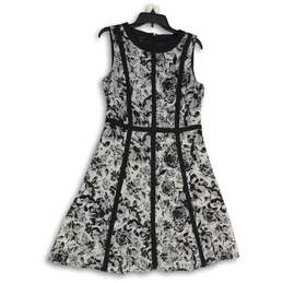 Talbots Womens Black White Floral Back Zip Knee Length A-Line Dress Size 10