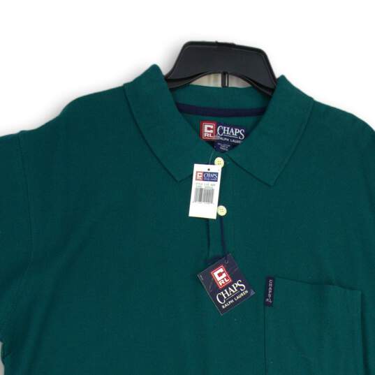 NWT Chaps Mens Green Spread Collar Short Sleeve Polo Shirt Size Large image number 3
