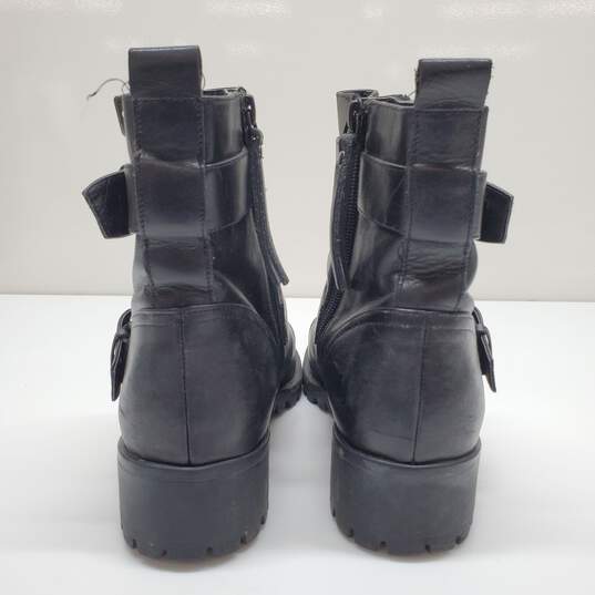 BP. Women's Black Leather Ankle Moto Dual Buckle Zip Boots Size 7M image number 4