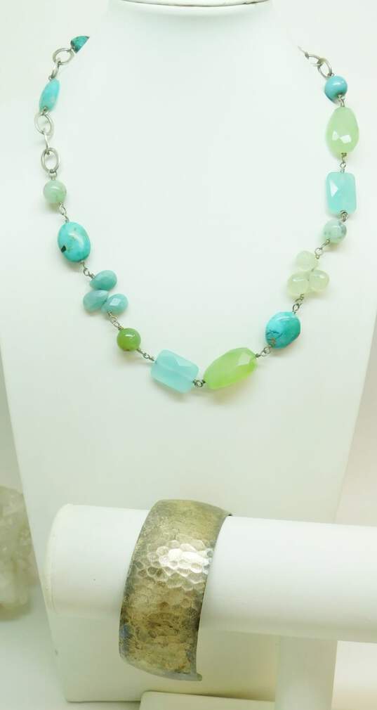 Silver Tone Contemporary Turquoise, Aqua & Agate Jewelry image number 2