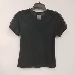 Womens Black Round Neck Short Sleeve Pullover Casual Blouse Top Size 34 alternative image
