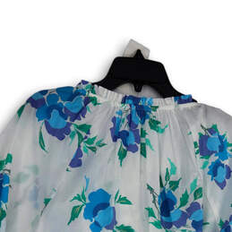 NWT Womens White Blue Floral Split Neck Long Sleeve Pullover Blouse Top Size XL alternative image