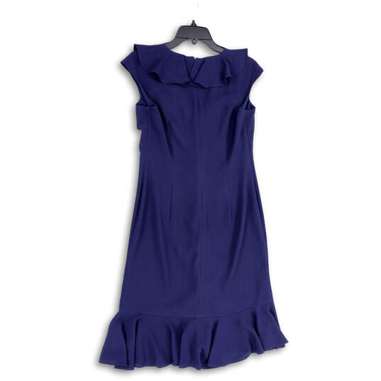NWT Womens Blue Ruffled V-Neck Sleeveless Back Zip Sheath Dress Size 10P image number 4