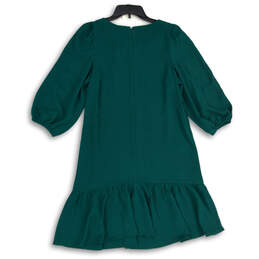 NWT Womens Emerald Green Ruffle Hem Round Neck Back Zip A-Line Dress Size 8 alternative image