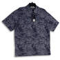 NWT Mens Blue Jacquard Short Sleeve Spread Collar Side Slit Polo Shirt Sz L image number 1