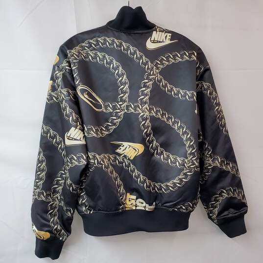 Nike Icon Clash Black with Gold Chain Satin Jacket Women's M image number 2