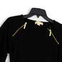 Womens Black Long Sleeve Side Ruched Zipper Blouse Top Size Large image number 3