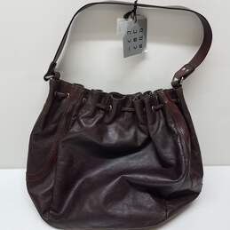 Nuovedive Deep Brown Leather Bucket Drawstring Bag