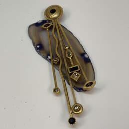 Designer Patricia Locke Gold-Tone Multicolor Crystal Cut Stone Brooch Pin