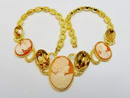 Amedeo Carved Shell Cameo Citrine Color Crystal Statement Necklace 105.0g alternative image