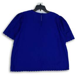 Liz Claiborne Womens Blue Round Neck Puff Sleeve Scallop Hem Blouse Top Size XL alternative image
