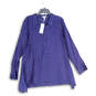 NWT Womens Blue Spread Collar Long Sleeve Button-Up Shirt Size L image number 1