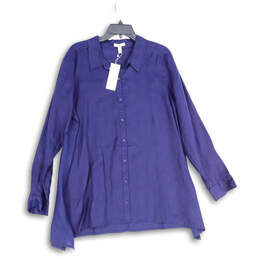 NWT Womens Blue Spread Collar Long Sleeve Button-Up Shirt Size L