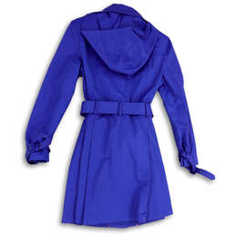 NWT Womens Blue Long Sleeve Pockets Collared Hooded Belted Trench Coat Sz M alternative image
