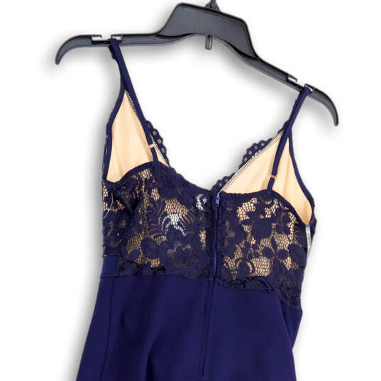 Womens Blue V-Neck Lace Spaghetti Strap Asymmetric Hem Bodycon Dress Size S image number 4