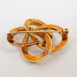14K Gold Modernist Smooth & Brushed Textured Interlocking Loops Brooch 8.6g alternative image
