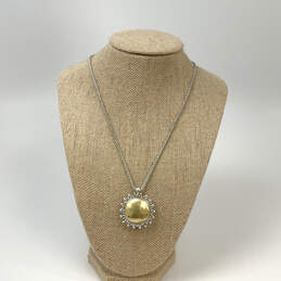 Designer Lucky Brand Silver-Tone Yellow Round Stone Pendant Necklace