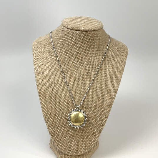 Designer Lucky Brand Silver-Tone Yellow Round Stone Pendant Necklace image number 1