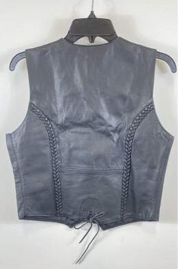 MOB Womens Black Genuine Leather Pockets Classic Series Biker Vest Size Small alternative image