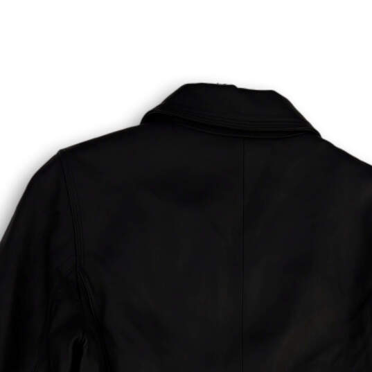 Womens Black Leather Collared Long Sleeve Full-Zip Jacket Size Medium image number 4