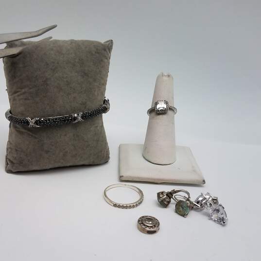 Sterling Silver Cz Crystal Sz 5.75, 9.5 Rings Earrings, Bracelet Pendant Bundle 23.8g image number 1