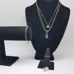 Sterling Silver Crystal Garnet & Metal Necklace Ring Pendant Bundle 6pcs 13.3g