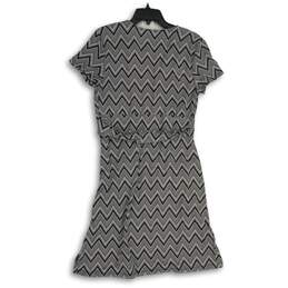 Womens Black White Herringbone V-Neck Short Sleeve Fit & Flare Dress Size L alternative image
