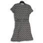 Womens Black White Herringbone V-Neck Short Sleeve Fit & Flare Dress Size L image number 2
