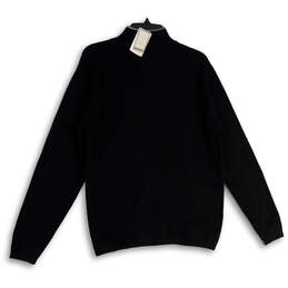 NWT Mens Black Knitted Mock Neck Long Sleeve Full-Zip Sweater Size Large alternative image
