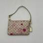 Coach Womens White Pink Leather Floral Op Art Charm Wristlet Wallet W/ Strap image number 2