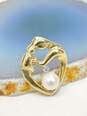 10K Yellow Gold Pearl & Diamond Accent Mother & Baby Child Heart Pendant 2.5g image number 3
