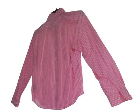 Mens Pink Full Sleeve Spread Collar White Strip Button Up Shirt Size Small image number 6