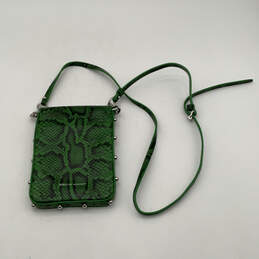 Womens Green Leather Snake Print Inner Pockets Studded Snap Crossbody Bag alternative image