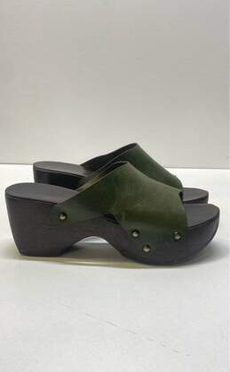 Robert Clergerie Leather Platform Mule Sandals Olive Green 10