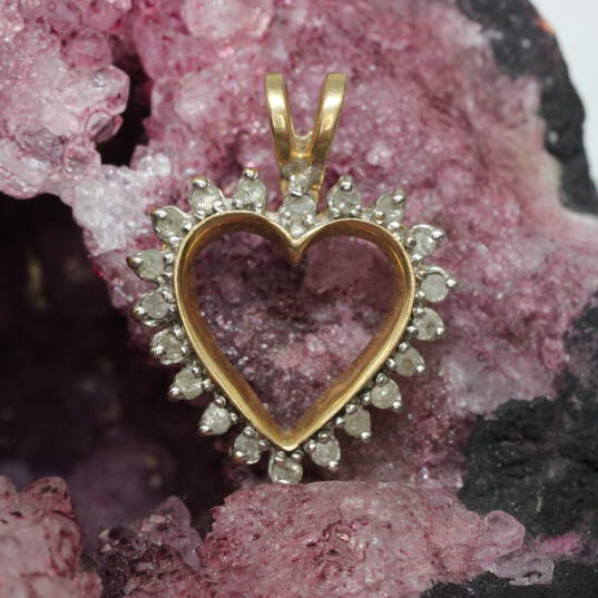 10K Yellow & White Gold CZ Accent Heart Pendant - 1.8g image number 1