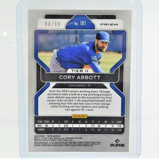 2022 Cory Abbott Panini Prizm Rookie Red Donut Circle Prizm /99 Chicago Cubs image number 2