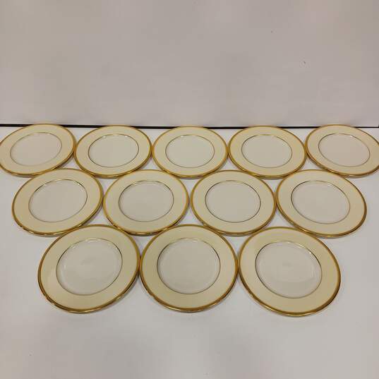 Bundle of 12 Lenox Bellaire Ceramic Beiger and Gold Tone Bread Plates image number 1