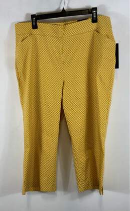 NWT Avenue Womens Yellow Geometric Slit Super Stretch Pull-On Capri Pants Sz 16
