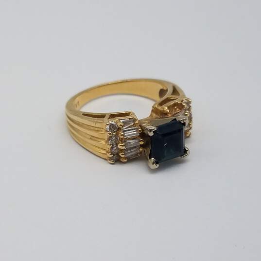 14k Gold Diamond Blue Gemstone Sz 4 3/4 Ring 5.4g image number 7
