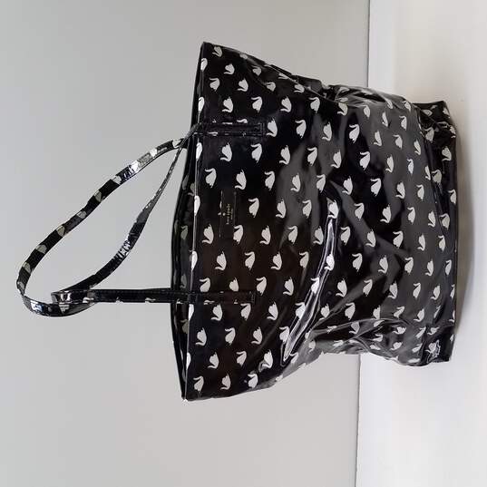 Buy the Kate Spade Black Tote Bag Swan Print Design | GoodwillFinds