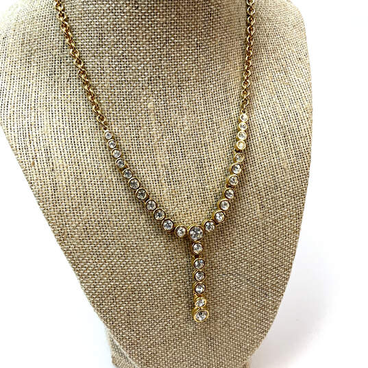 Designer Swarovski Gold-Tone Crystal Clear Rhinestone Y Drop Chain Necklace image number 1